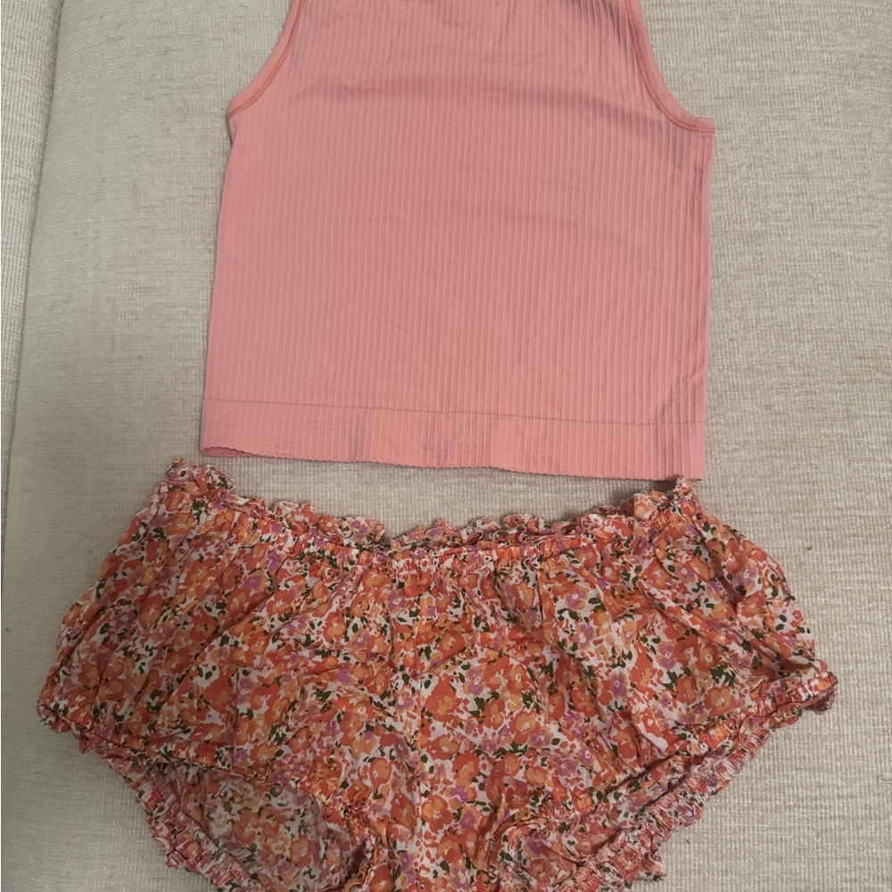 Pink Tank Top and Floral Shorts Set